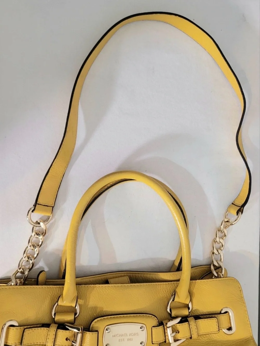 MICHAEL Michael Kors Satchel Hamilton East West Yellow Leather Shoulder Bag